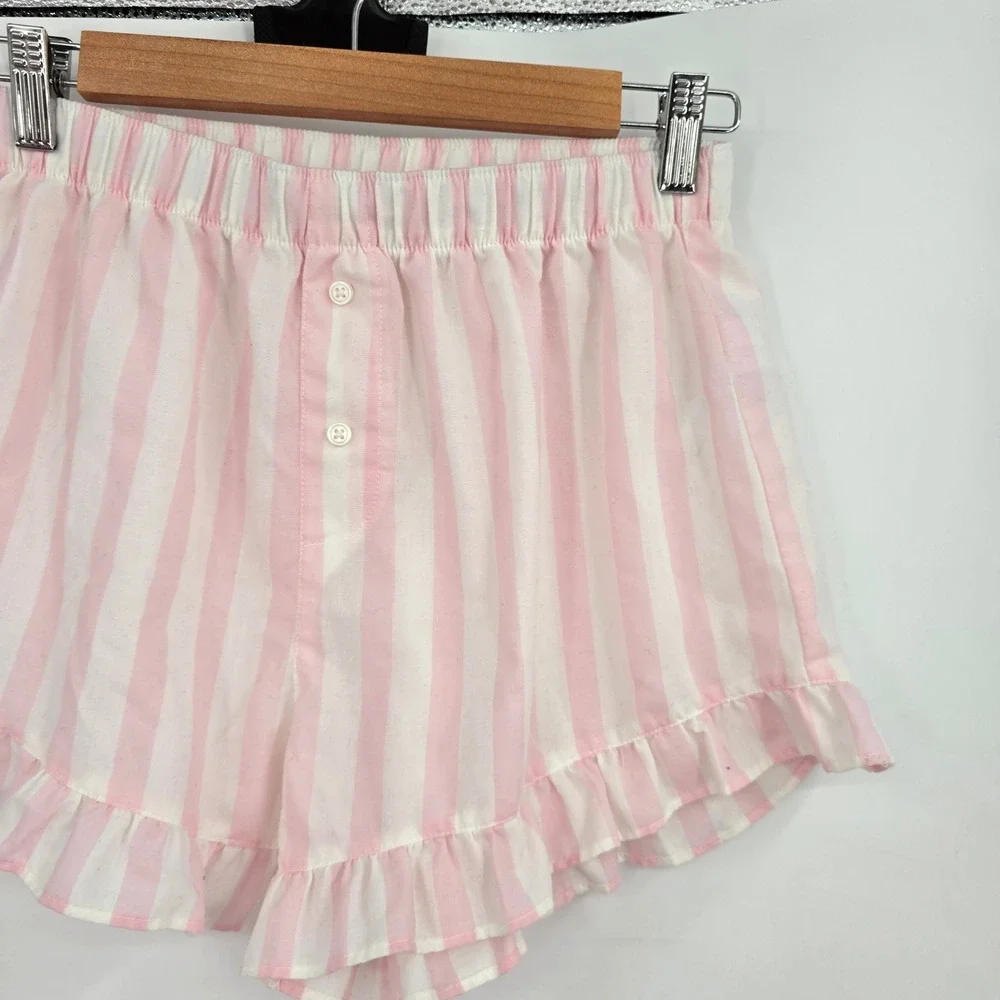 Crewcuts Girls Pink White Striped Ruffle Pajama Shorts Size‎ XL 12-14 Loungewear